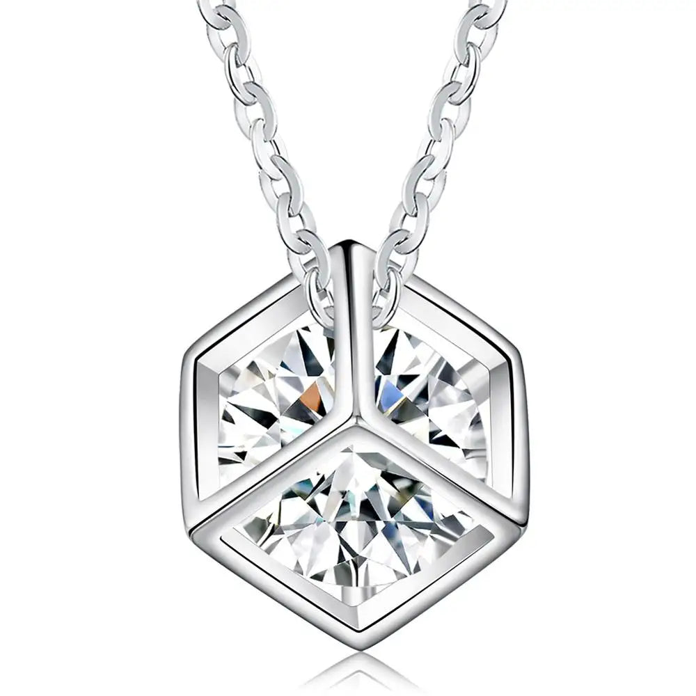 RINNTIN ON49 Hot Sale Women Accessories Brass Copper Cubic Zircon Cube Pendant Necklace Jewelry