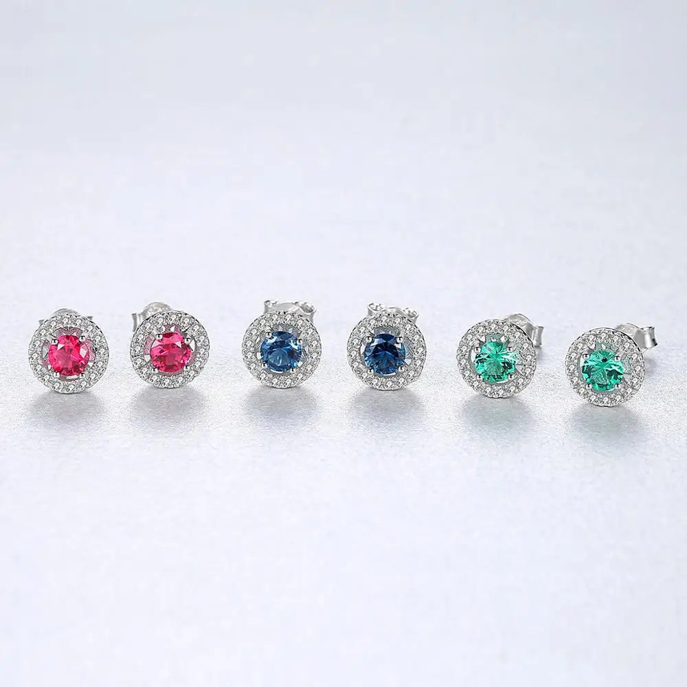 CZCITY Fashion High Quality 925 Silver Jewelry Multicolor Gemstone Round Sterling Silver Stud Earrings