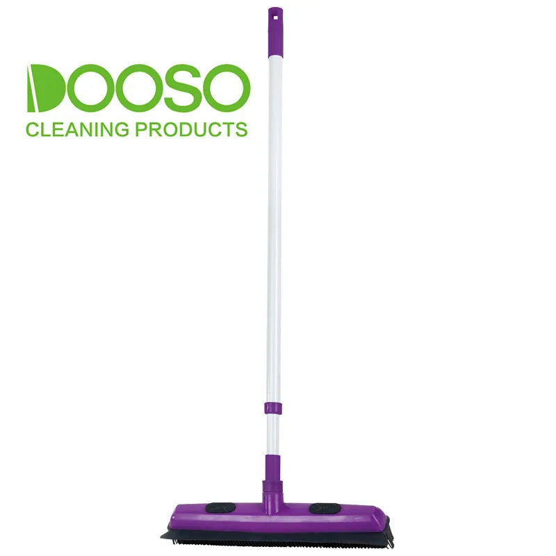 DOOSO Soft Rubber Broom and Squeegee - 2-in-1 Pet Carpet Hair Remover with Telescopic Long Handle