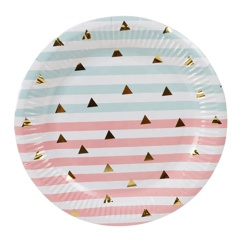Wholesale New Hot Sell Disposable Vivid  250gsm  7 Inch Gold Triangle Paper Plates