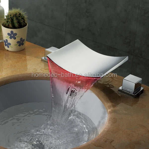 Bathroom Waterfall Basin Three Color Changing Tap/Faucet With Led Light