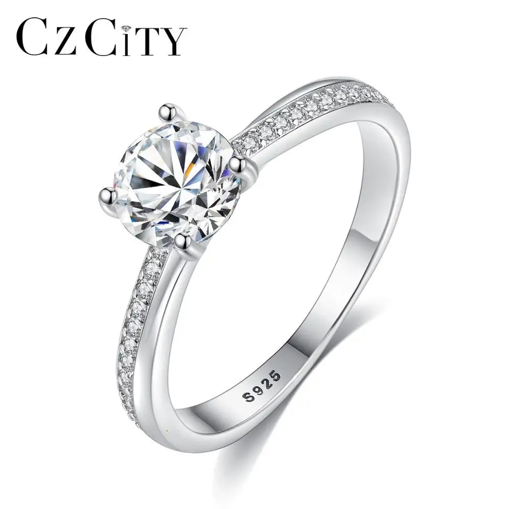 CZCITY Bling Rings Jewelry Women Diamond Female Wedding Bridal Jewelry Gemstone Gemstone S925 Silver Sterling Rings