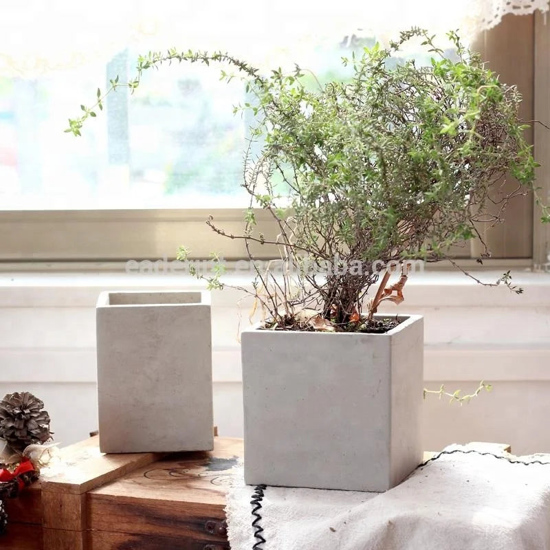 Wholesale Modern Square Cement Garden Planter Decorative Flower Pot with Drainage Hole Eco-Friendly for Home & Garden Decor MegaBDM