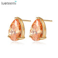 LUOTEEMI Wholesale Jewelry JINSE Brand European Vintage Style Tiny Zircon Red Teardrop Cute Stud Earrings