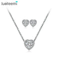 LUOTEEMI Wholesale Romantic Fashion Cheap Sparkling Cubic Zircon Paved Women Girls Love Heart Shape Stud Earrings Necklace Set