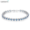 LUOTEEMI New White Gold Color Women Jewelry Gift Bridal Wedding Fashion Blue Cubic Zirconia Round Tennis Bracelets