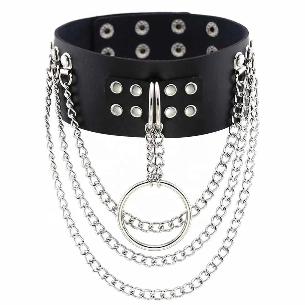 Sexy Vegan Choker Punk Harajuku Goth Chain Belt Necklace Pu Leather Bondage Cosplay Club Spiked Collar Fashion Pendant Necklace
