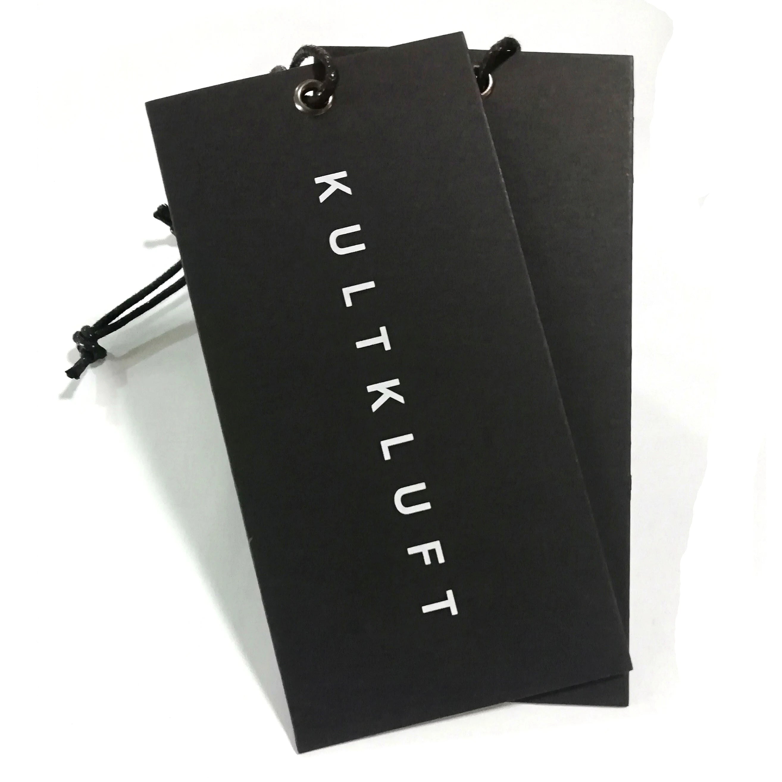 Meijei Garment Accessories Custom Eco-Friendly Black Matte Recycled Paper Hang Tags Swing Tags Hanging Labels for Bags Shoes