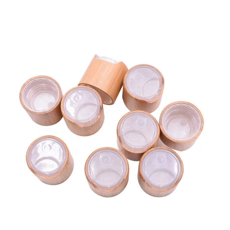 Stock Products 20/410 Clear Wood Bamboo Cap Good Price Disc Top Bamboo Screw Cap Plastic Cap for Bottle