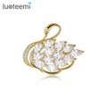 LUOTEEMI Morden Design Rhodium White Gold Plated CZ Crystal Swan Fancy Women Wedding Brooch