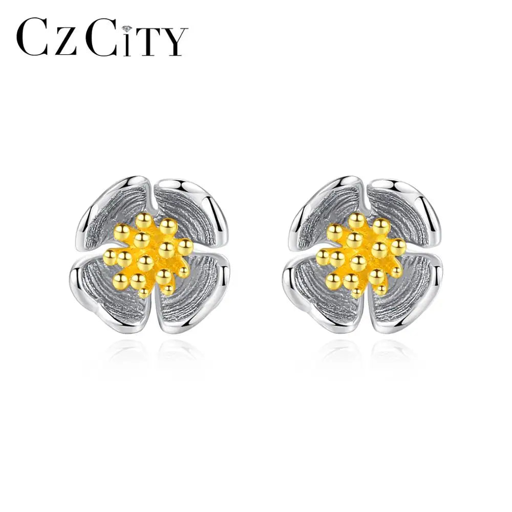 CZCITY Big Flower  925 Sterling Silver Unique Earrings Lovely Korean Stud Earring for Girls Wholesale