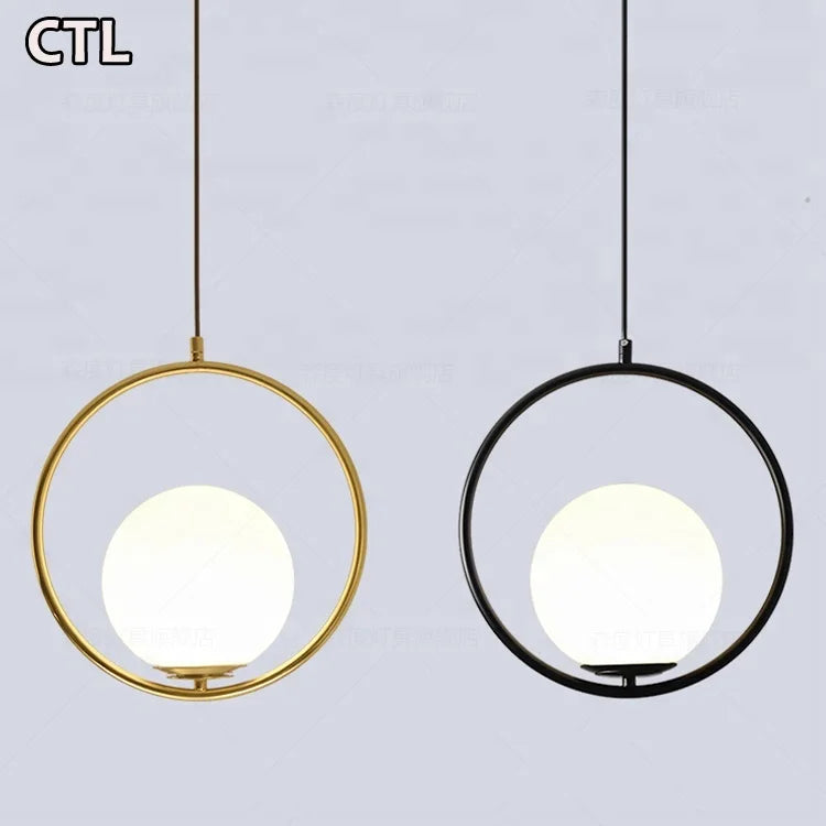 Round Ball Design Metal Gold Pendant Light E27 Holder Modern Glass Chandelier for Restaurant Dining Room Bars