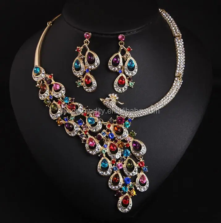 Vintage Peacock Bridal Jewelry Set for Wedding Party Engagement Anniversary-Alloy Main Material