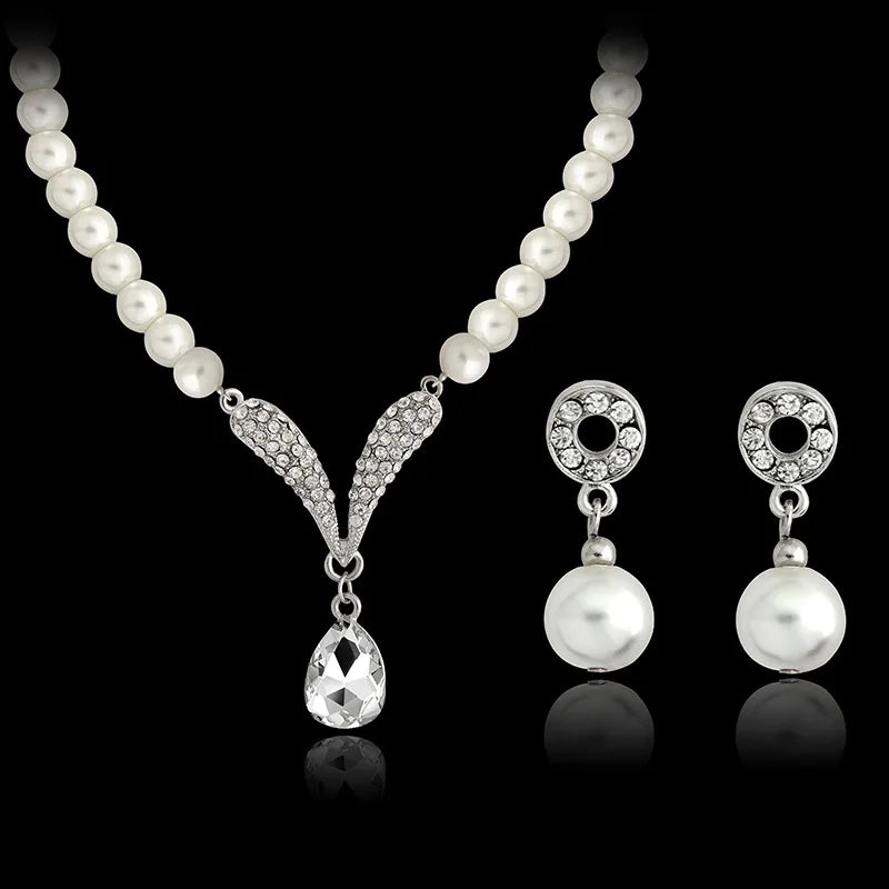 Hot Selling Wedding Jewelry Set Pearl Necklace Earring Set Bridal Jewelry Set