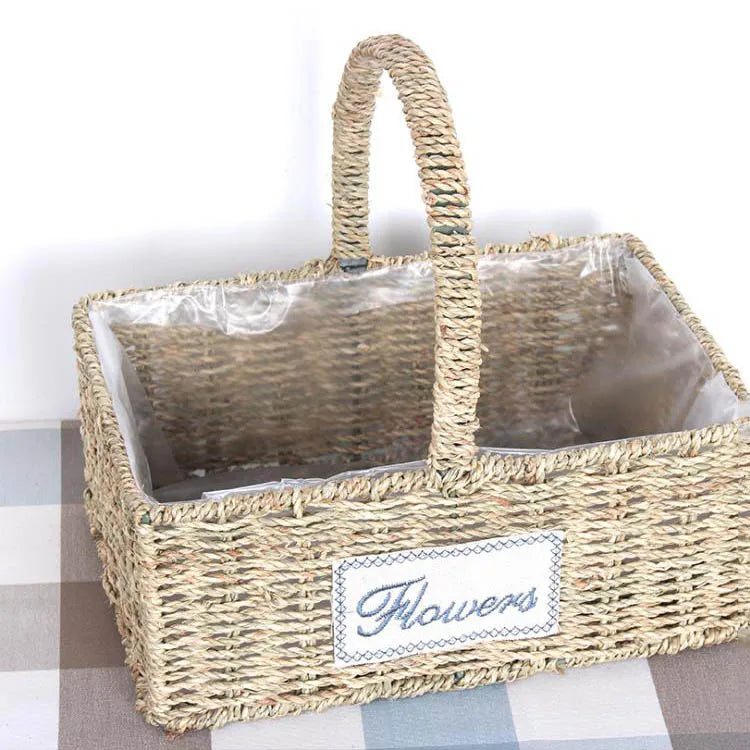 Living Room Decoration Rectangle Custom Size Wicker Basket Handle for Flowers