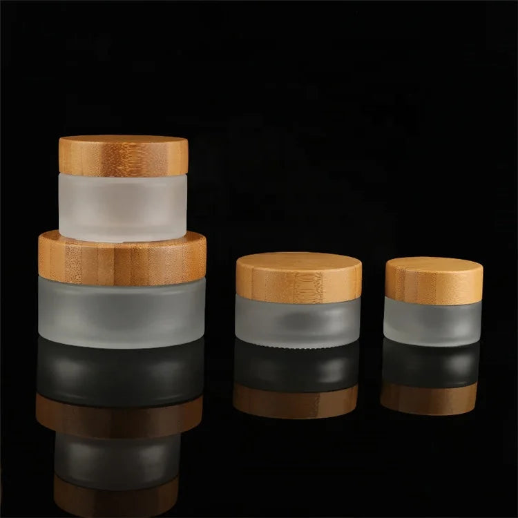 Wholesale 1 Oz Skincare Empty Packaging Cosmetic Containers Face Cream Jar Bamboo Frosted Glass Cosmetic Jars with Lids