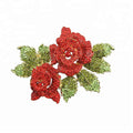 Fashion Jewelry Gold Plated Flower Pins Red Large Rose With Leaf Brooch for Women Gift