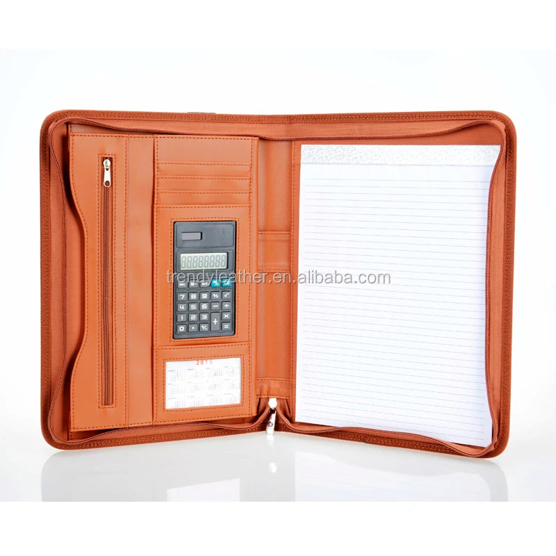 Customized Portfolio Embossing Logo 3 Ring Binder PU Leather A4 Zippered Compendium Folders Office Folders