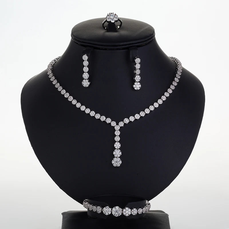 Echsio 2020 Milan Fashion Show Designer Jewelry Set High Quality Cubic Zirconia Wedding 4 Pcs Necklace Earrings Women CN023