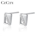 CZCITY Rectangle Small 925 Sterling Silver Stud Earrings for Women Fine Jewelry