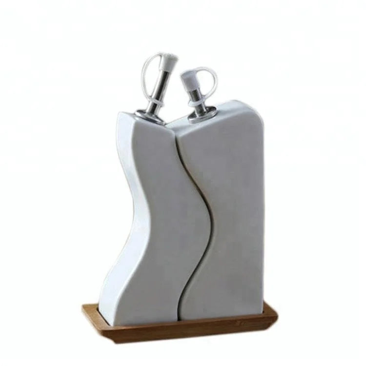 Restaurant Empty White Galzed Cruet Pourer Fine Ceramic Olive Oil Bottles  and Vinegar Bottle Olive Oil Dispenser