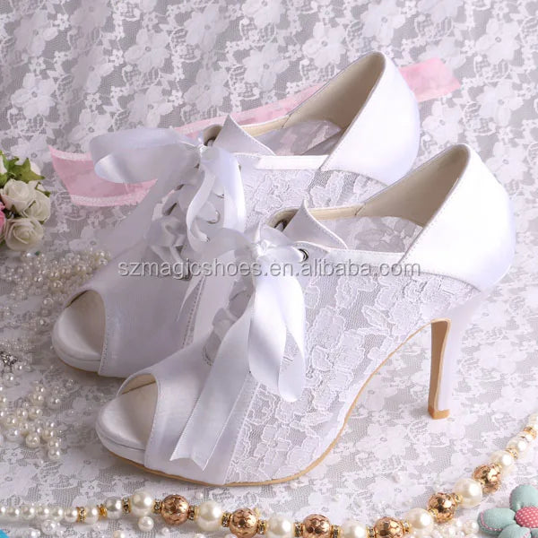 Customized Ankle Boots Wedding Peep Toes Ivory Lace