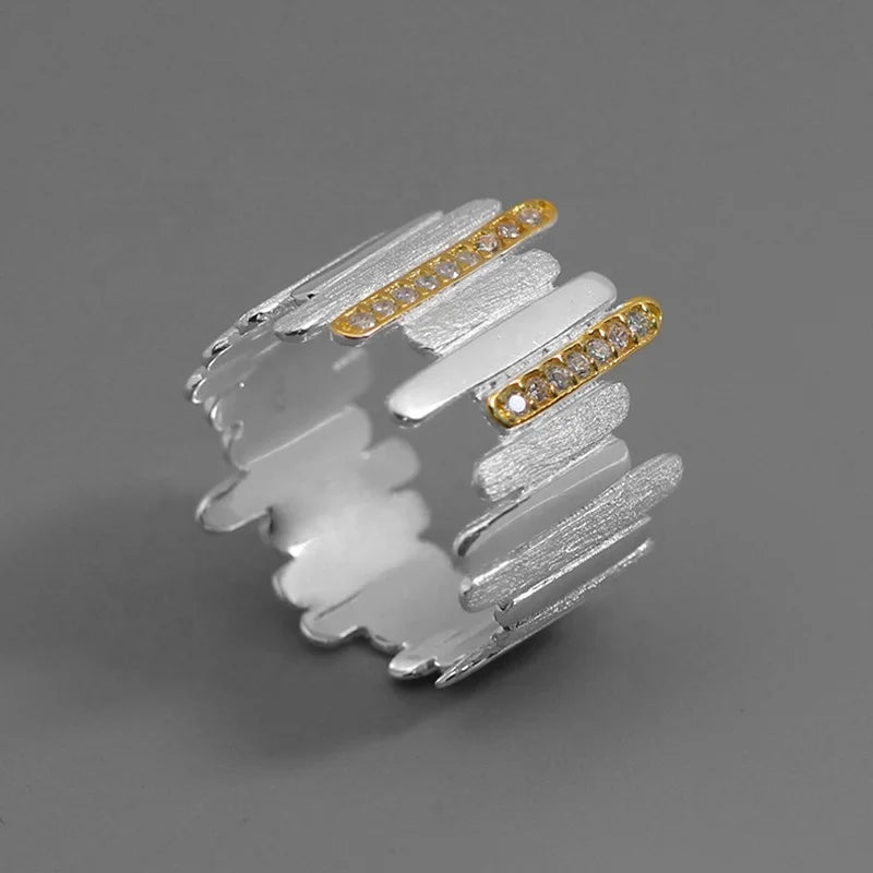 Lotus Fun Wholesale New Handmade Natural Zircon Minimalist Style Parallel Lines Silver Ring 925 Sterling Fine Jewelry for Women