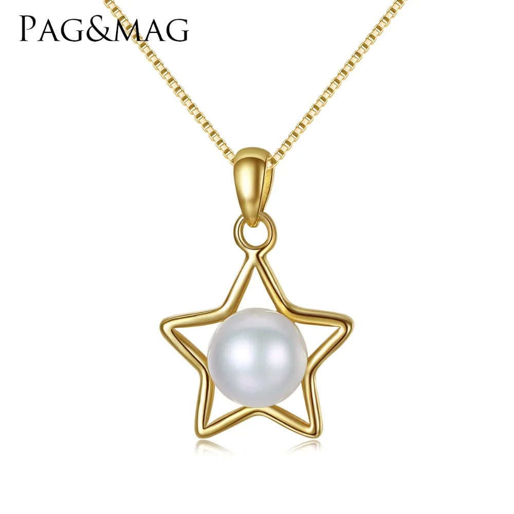 PAG&MAG Wholesale Custom Gold Plated 925 Sterling Silver Jewelry Star Shape Pearl Pendant Necklace