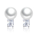 LUOTEEMI Romantic Style a AA Square Zircon Silver Color Fashion Jewelry for Women Simulated Pearl Stud Earrings