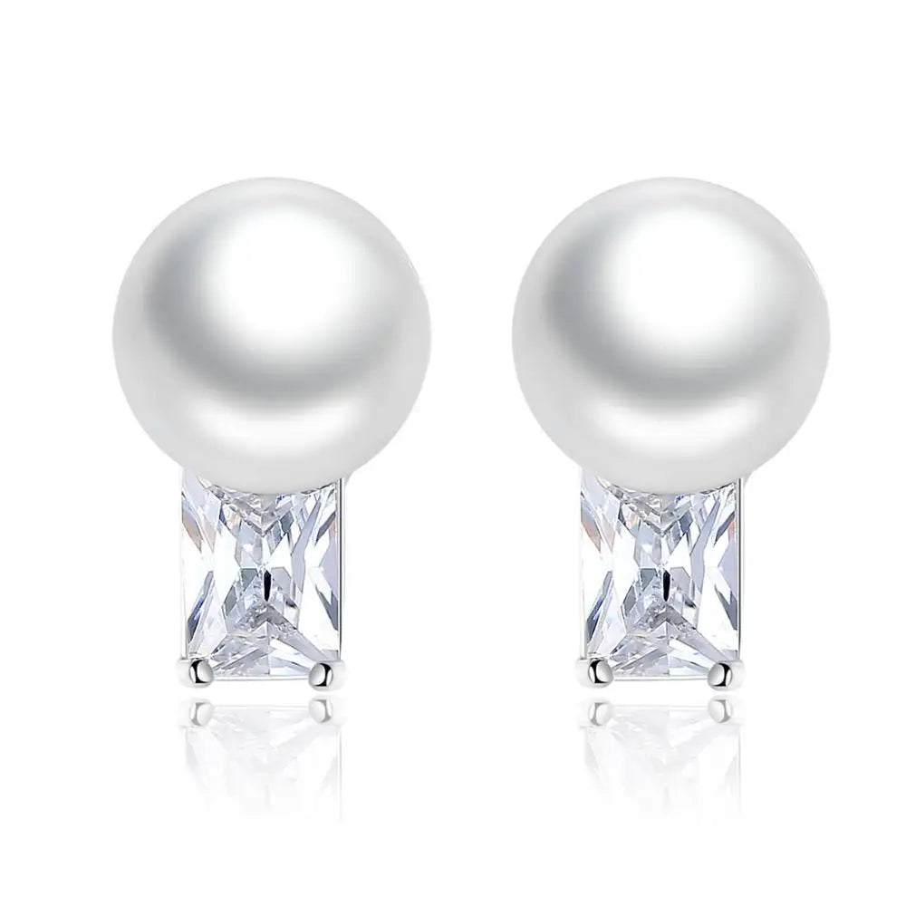 LUOTEEMI Romantic Style a AA Square Zircon Silver Color Fashion Jewelry for Women Simulated Pearl Stud Earrings