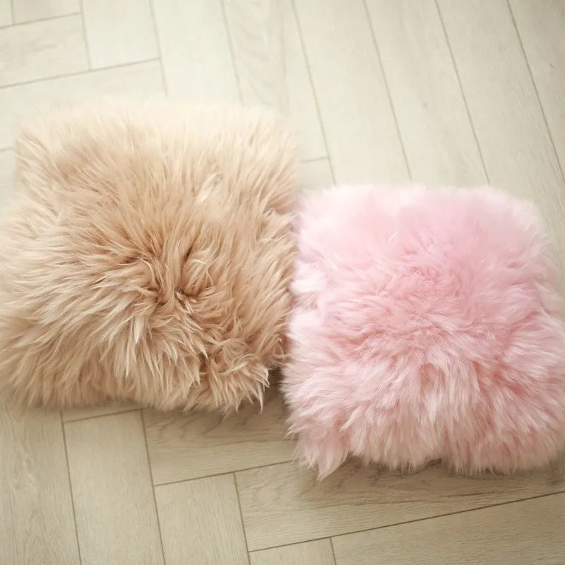 Colorful Furry Sheepskin Fur Decorative Throw Pillow case Cushion Cover Solid  square Sheepskin Pillow case for Living Room Sofa