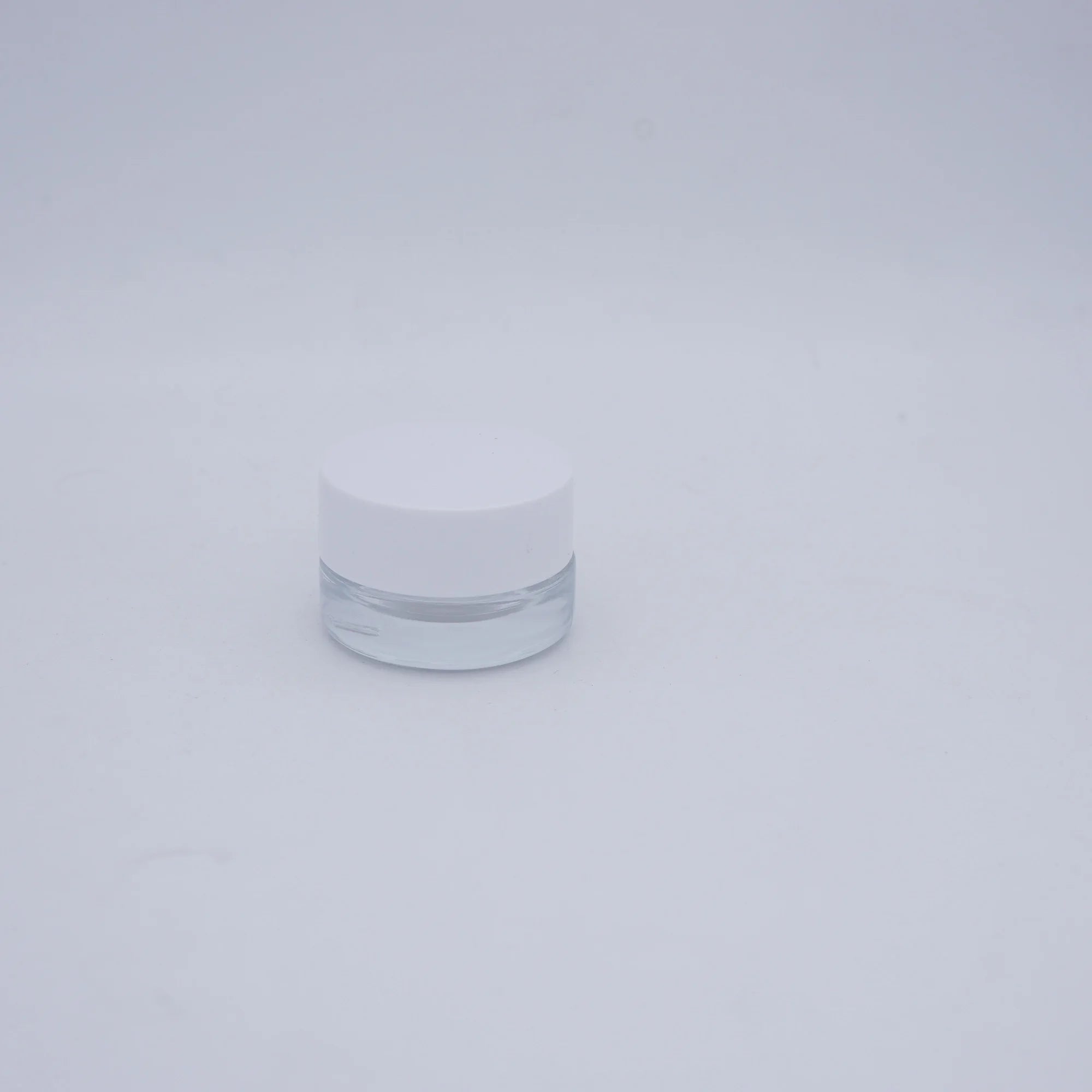 clear round empty 3ml glass jar with white lid
