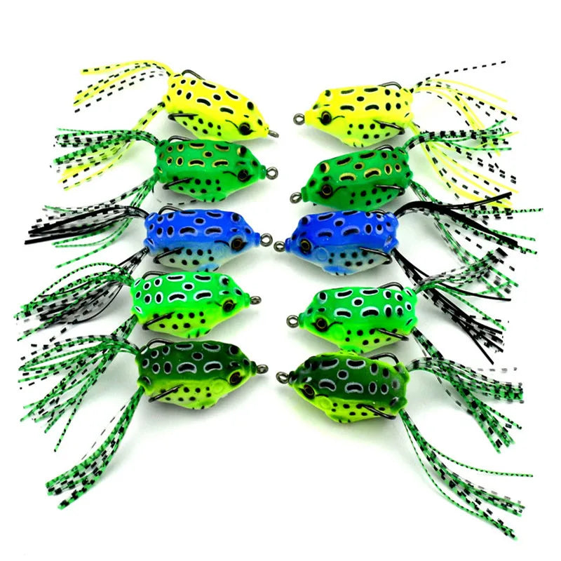 YOUME 5 Color 5.5cm/8g Frog Soft Fishing Bait PVC & Rubber Minnow Lure Crank Lures for Marlin for River Lake Stream Fishing