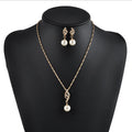 New Korea Pearl Crystal Rhinestone Choker Necklace and Earrings Set Gold Plated Alloy Wedding Engagement Jewelry for Women