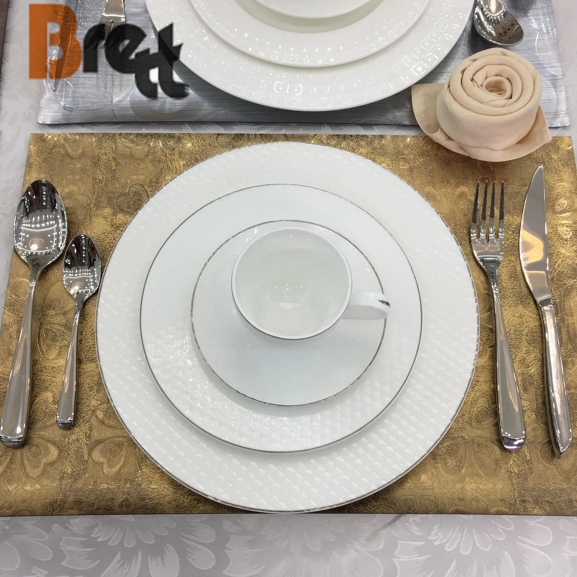 Brett Fine Bone China Wedding Dinnerware With Silver Gold Rim