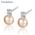 PAG&MAG 925 Silver Cute Small Natural Pearl Stud Earrings Girls Mother Pearl Earrings