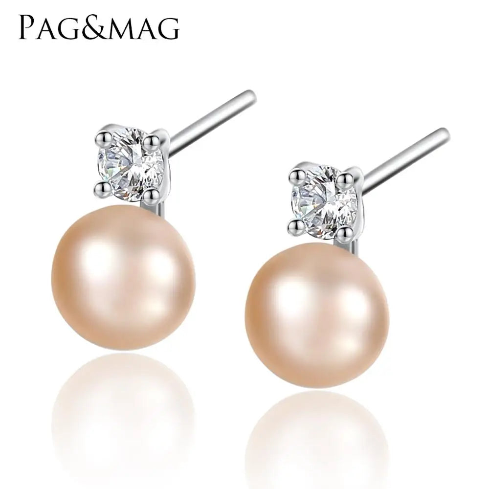 PAG&MAG 925 Silver Cute Small Natural Pearl Stud Earrings Girls Mother Pearl Earrings