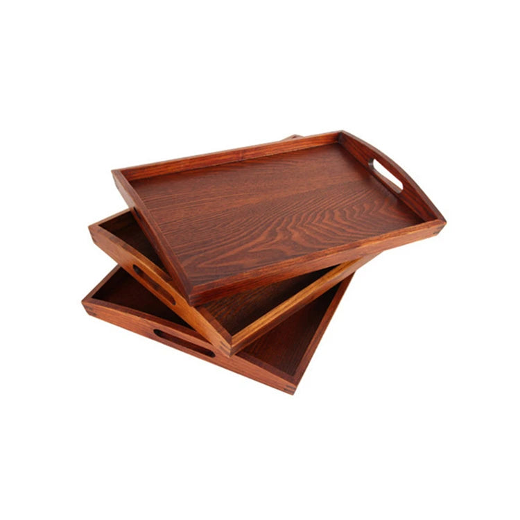 Wholesale Classical Handmade Hotel 39cm Wood Serving Tray With Handle