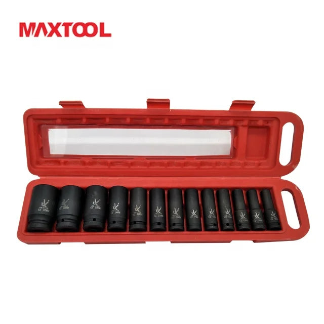 Industrial Hand Tools 13-Piece Deep Impact Socket Wrench Set with Case OEM Available 1 Year Warranty