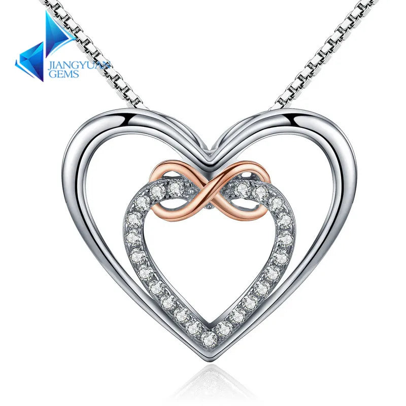 Wholesale Fine Jewelry Infinity Love Double Heart Zircon Pendant Necklaces Authentic 925 Sterling Silver for Women Jewelry Gift
