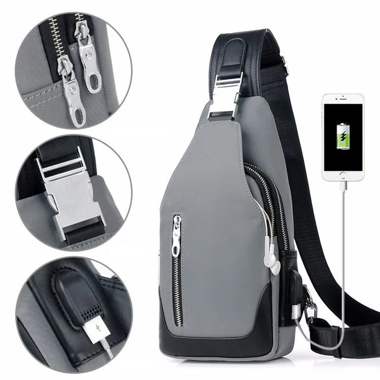 Custom Men's Messenger Bag Shoulder Oxford Cloth Chest Bags Crossbody Fashion Man USB Charging Multifunction Handbag Geometric