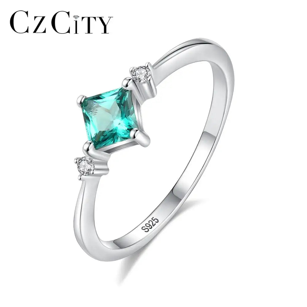 CZCITY S925 Sliver Wedding Rings Women White Gold Color Three Stones Rings Jewelry Gift Dainty Gemstone Ring