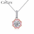 CZCITY New Arrival Fancy Colorful Flower Shaped 925 Silver Pendant Necklace Mounting Clear-pink CZ Stone for Women Party Gift