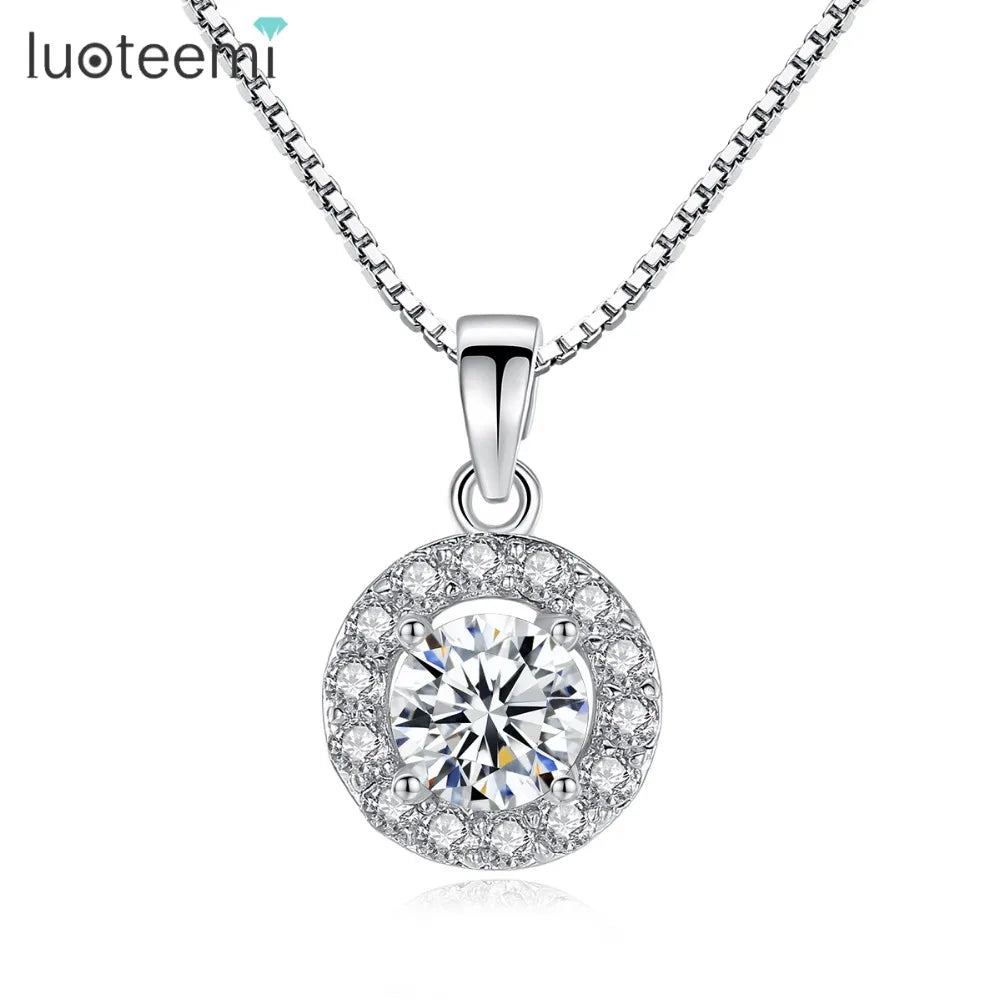 LUOTEEMI Hot Sale Hearts & Arrows Cut Top Quality Carat CZ Diamond Round Pendant Sona Necklace