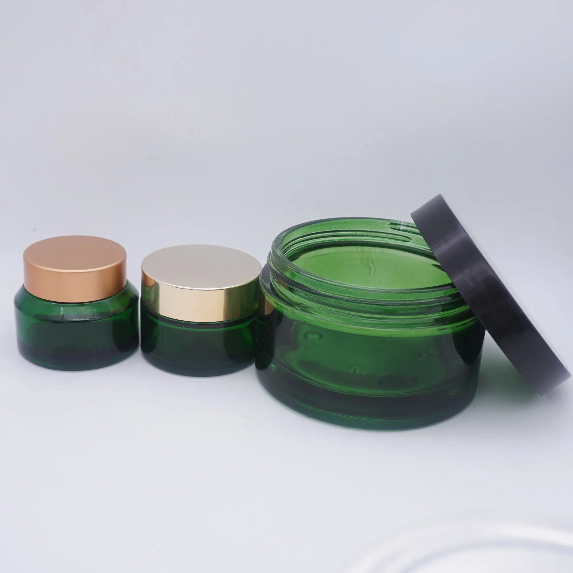 200g Green Glass Jars 4oz with Black Plastic Lid
