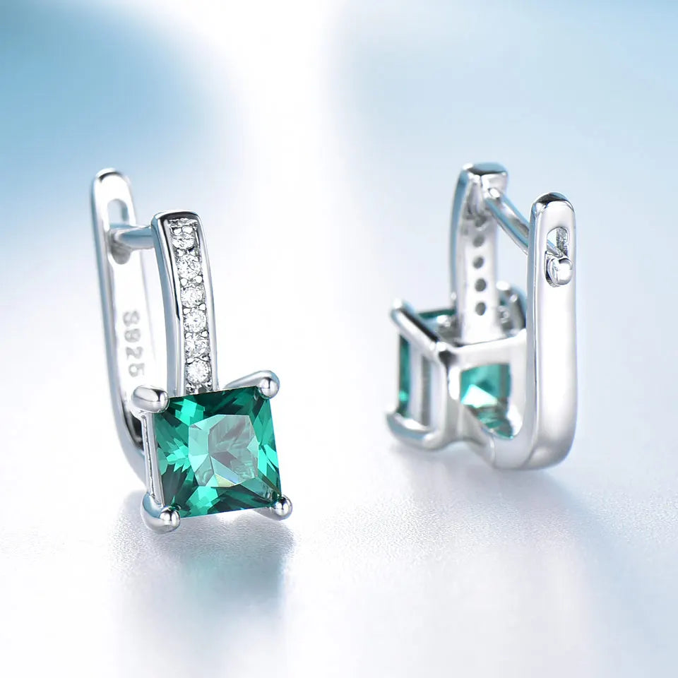Fashion New Design Green Nano Zambian Emerald 925 Plated Custom Logo Earrings for Women Silver Jewelry Trending Earrings