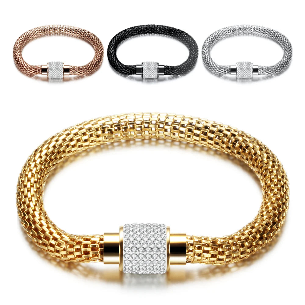 Crystal Magnet Buckle Jewelry Stainless Steel Charm Bracelet 2024 Womens Fashion Hollow Snake Chain Bracelet Silver Gold