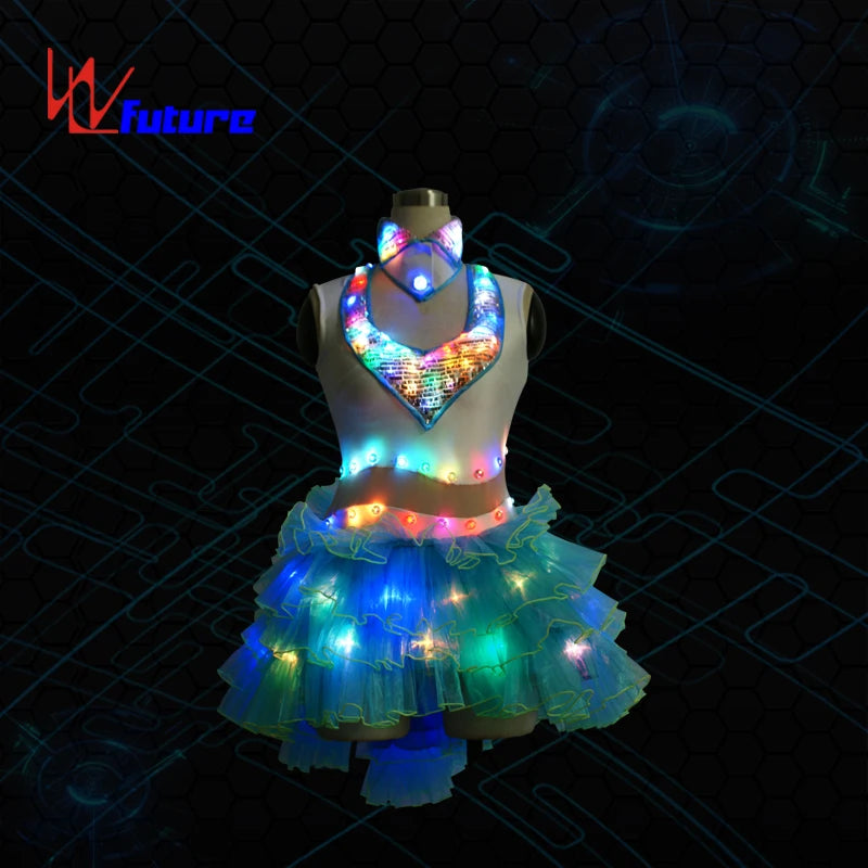 Girls Full Color LED Glitter Dance Dress Light-Up Tutu Performance Wear with Customizable Colors and 8000mAh Battery