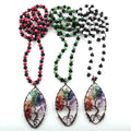 Fashion Bohemian Jewelry Glass Crystal Long Knotted Handmade Necklaces 7 Chakra Life Pendant Women Ethnic Necklace Dropship