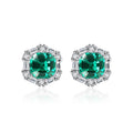 CZCITY Luxury Sterling Silver Emerald Earrings Big Square Green Gemstone Women Stud Earring Jewelry
